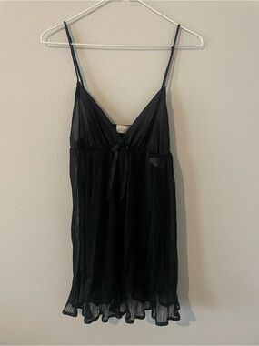 whimsigoth Vintage Adonna black pleated slip dress with bow detail, size M